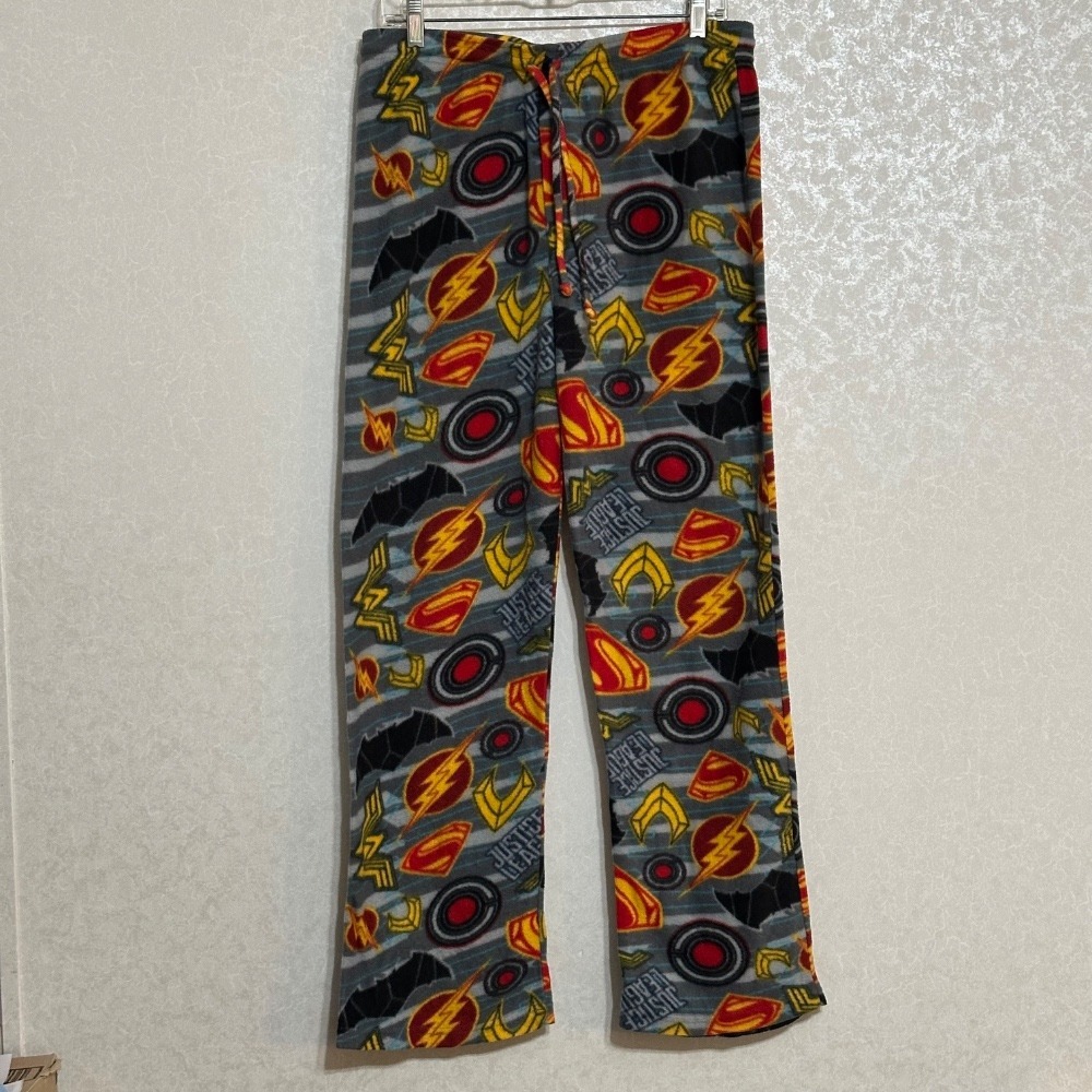 Justice League Gray Fleece Pajama Pants DC Comics Superhero Lounge Sleepwear‎ M
